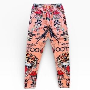 Tattoo Tiger Skull Print Ribbed Leggings Peach Tiger Skull Women Unbranded Large